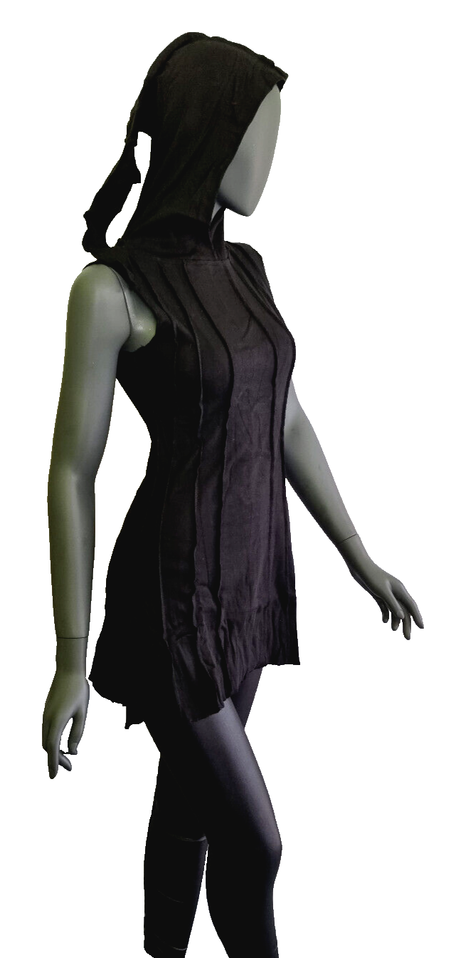 Gugel Longshirt Kleid Medieval Pixie Boho schwarz Gr.38/40