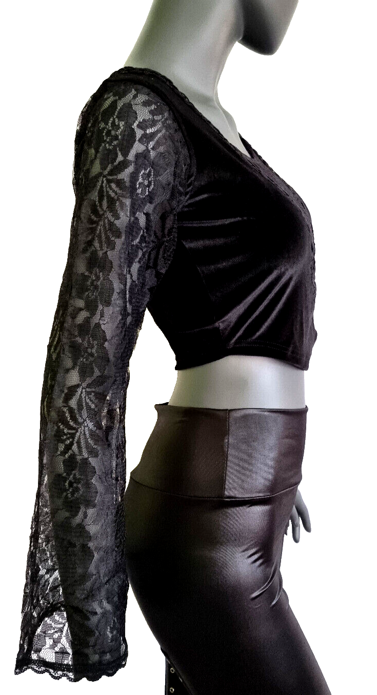 Bäres Kurztop SamtSpitze Gothic Punk Victorian schwarz-violett  Gr.34-38