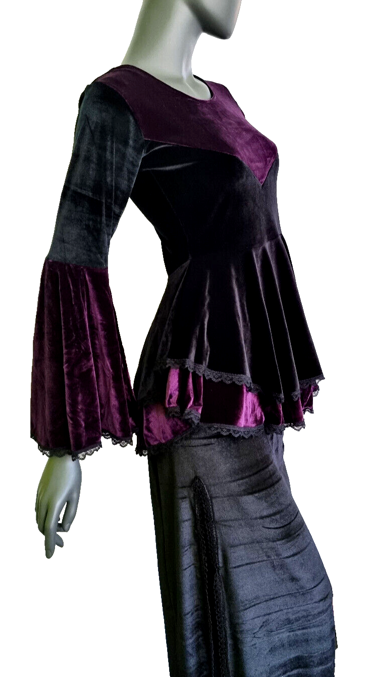 SamtTunika  Gothic  Witch Medieval Victorian schwarz-rot Larp Gr.34-38