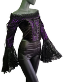 Zeige Bild Samt Carmenbluse Mieder Spitze viktorian Barock Gothic Punk Corsagenbluse 36/38 4