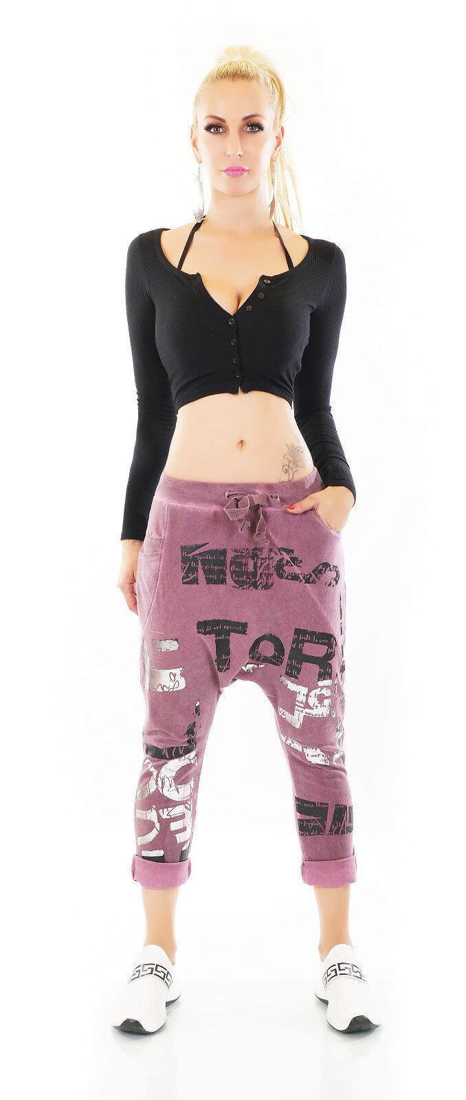 Italy Damen Freizeit Harem JogPants Baggy Boyfriend Print Gr.34/36 kl.38