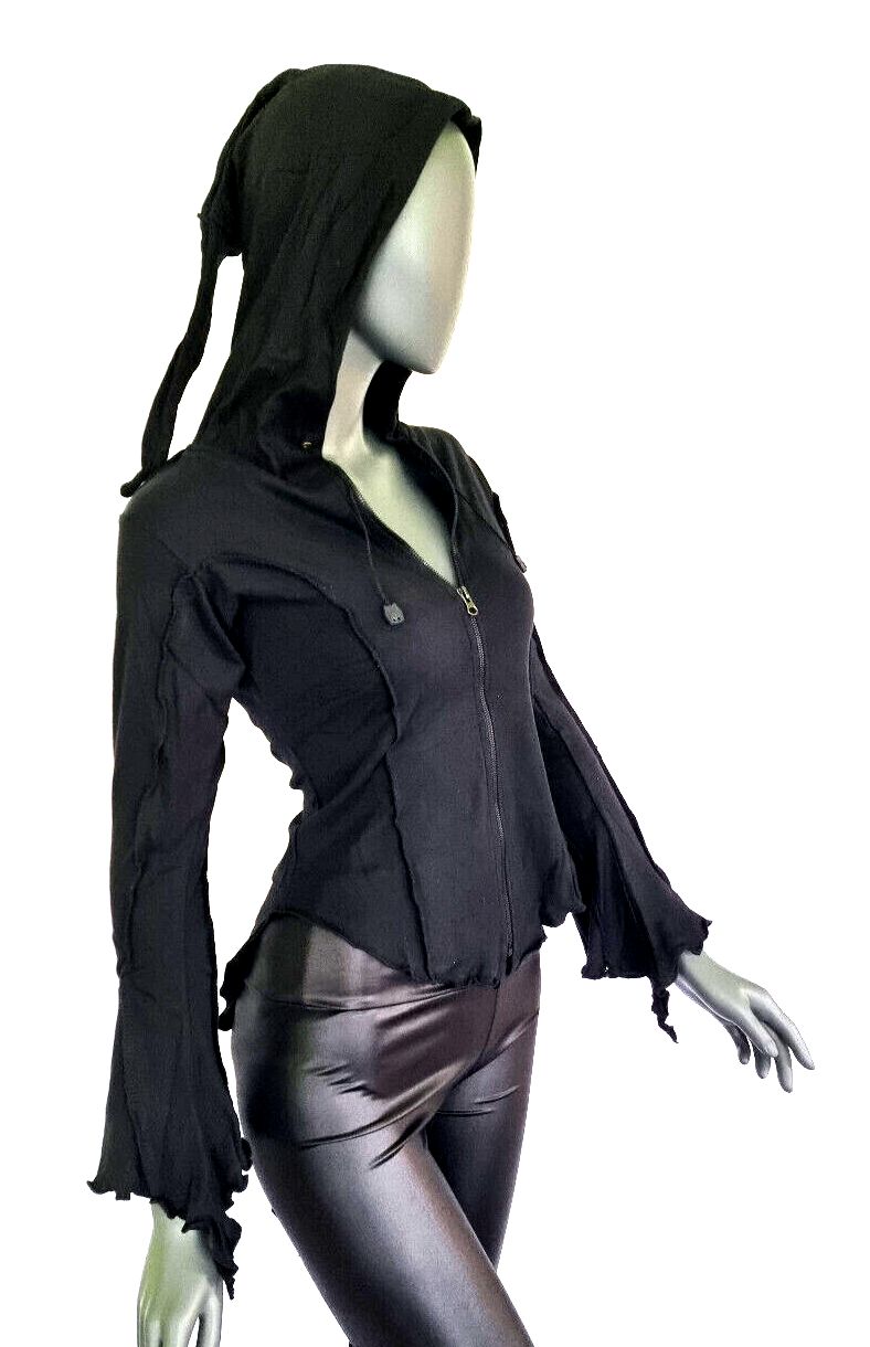 Gugel Shirtjacke Goa Ethno Boho Medieval Hippie schwarz Gr.S/M