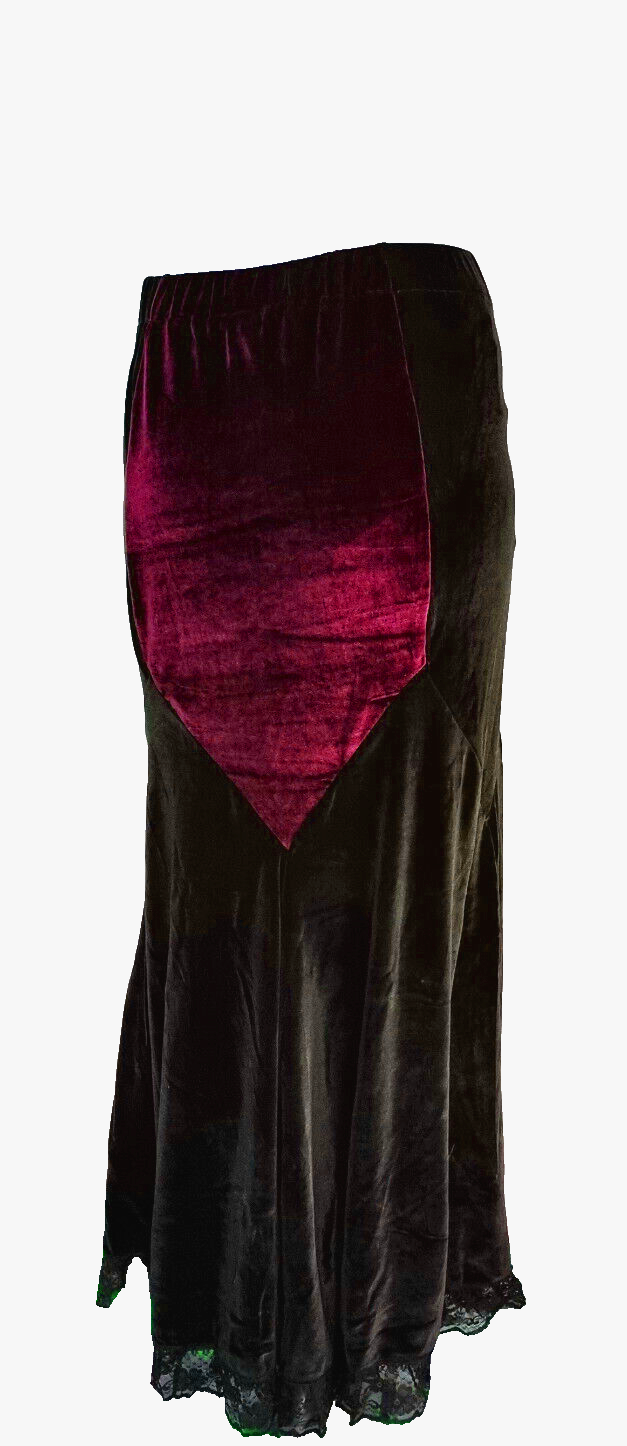 Maxirock Samt Corsagenlook Gothic Witch Punk Country schwarz-rot Gr.34-38