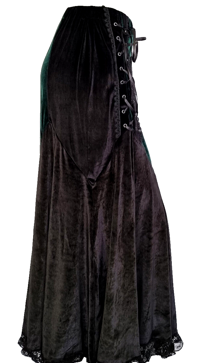 Maxirock Samtrock Multi-Style Corsagenlook Gothic Country schwarzgrün Gr.34-38