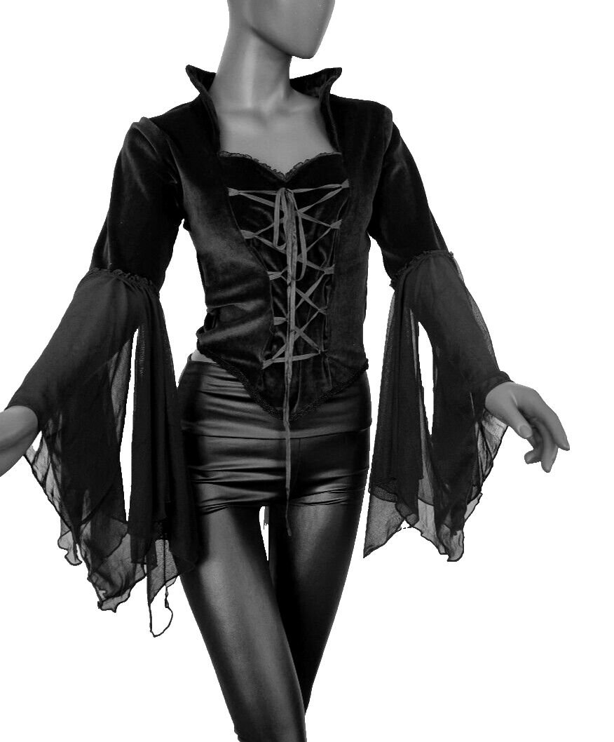 SamtBluse  Gothic Larp dark Witch Medieval Mieder Vampir Barock Gr.34-38