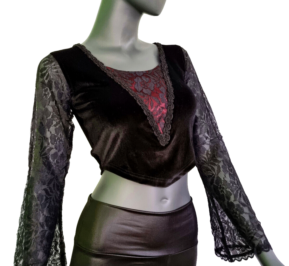 Bäres Kurztop SamtSpitze Gothic Punk Victorian schwarz-lila  Gr.34-38