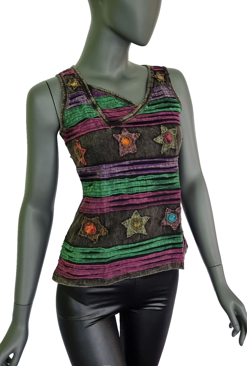 Razor Cut Damen Top Ethno Nepal Flower Hippie Boho Vintage Gr. 34/36 onesize