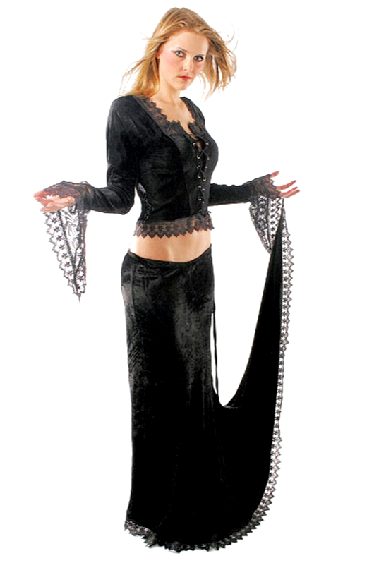 SamtBluse Boho Ethno Gothic schwarz Zipfel Schnürung 38/40