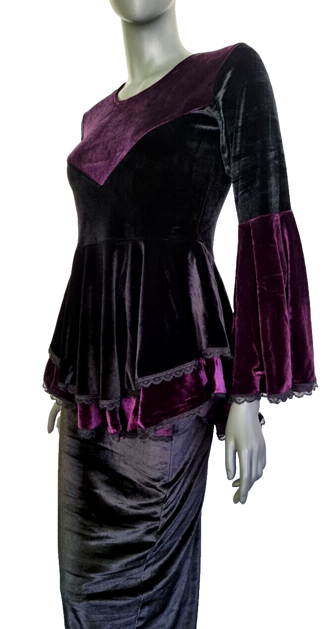 SamtTunika  Gothic  Witch Medieval Victorian schwarz-lila Larp Gr.34-38