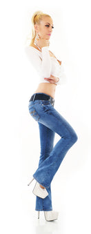 Zeige Bild Redseventy Bootcut Jeans Hose Schlag Denim Stretch Gürtel  XS-XL 4