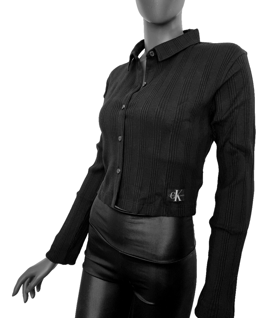 Calvin Klein Strickjacke Badge Elongated Kurzjacke Rib Struktur Gr.XXL