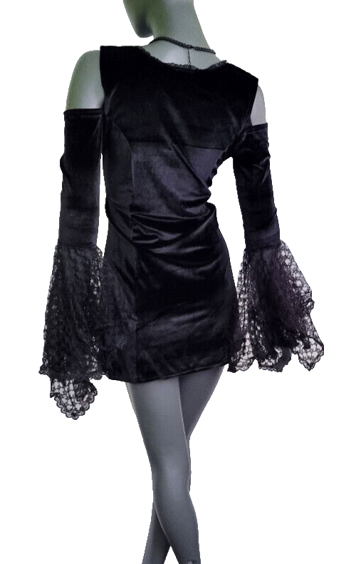 Bäres Samt Longshirt Kleid Gothic Witch Medieval Punk schwarz Spitze Gr.38-42