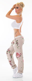 Zeige Bild ITALY Damen Hose  Blumen Boho Landhaus Leinen Look Gürtel 34-38 4
