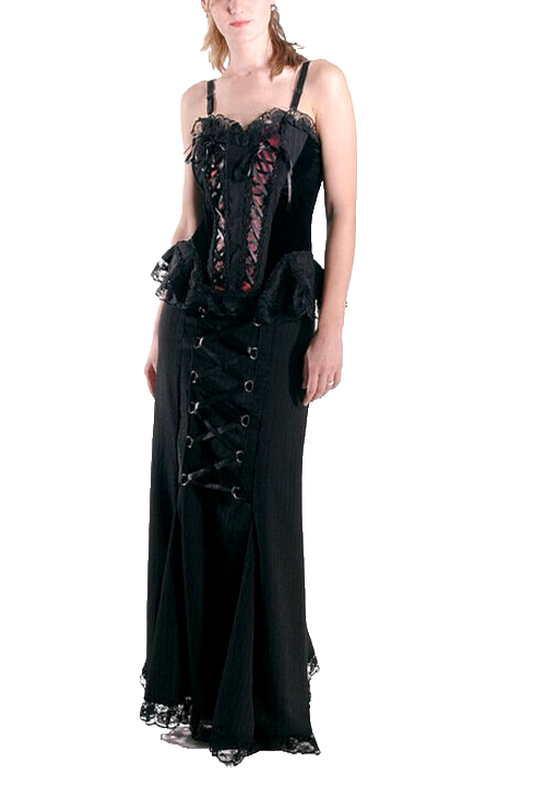 Maxirock Nadelstreifen Corsagenschnürung Gothic Witch Punk Larp  Gr.34-38