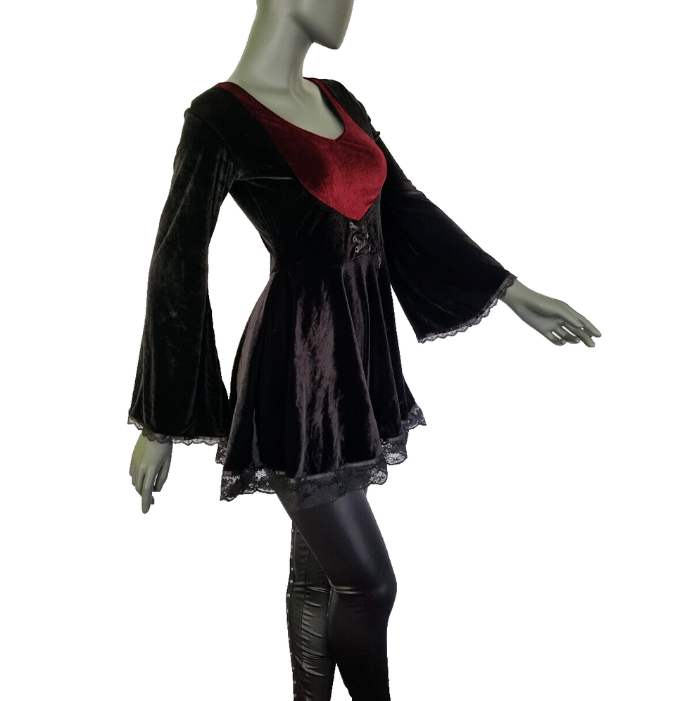 SamtTunika  Gothic Minikleid Witch Medieval schwarz lila Larp Gr.34-38