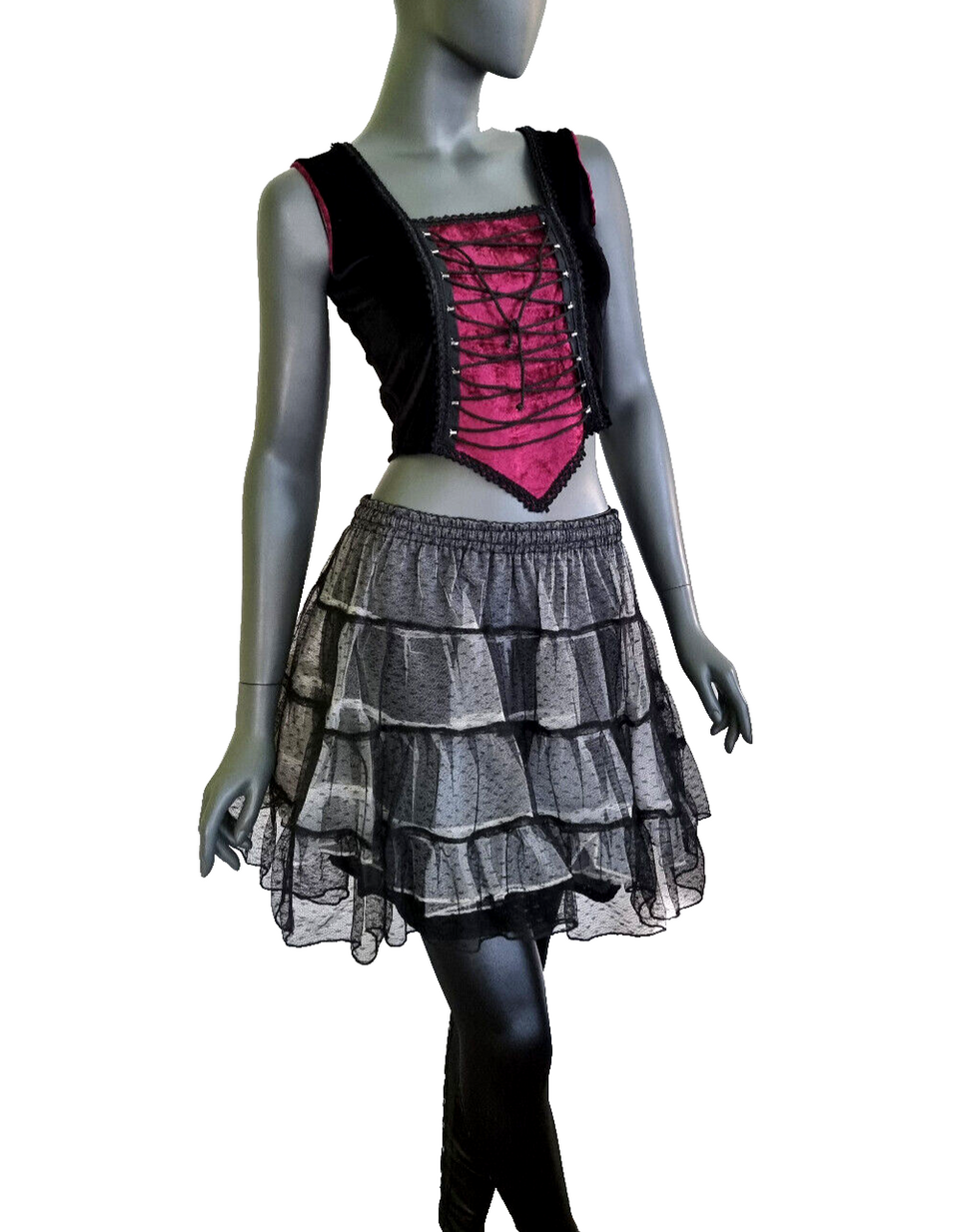 Samttop Miedertop Gothic  Medieval Corsagentop schwarz bordeaux Gr. 34-38