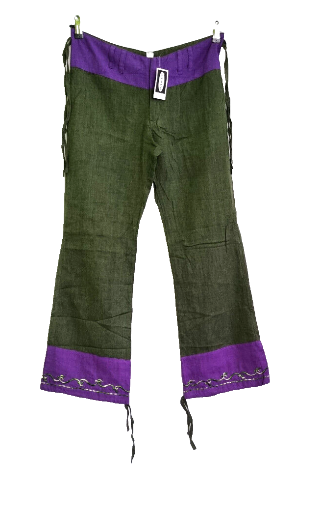 Leinenhose Nepal Boho Hippie Ethno oliv lila Einzelstück Gr.36-38