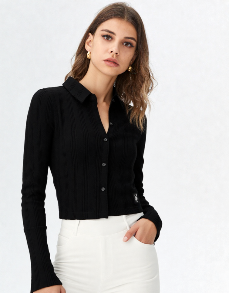 Calvin Klein Strickjacke Badge Elongated Kurzjacke Rib Struktur Gr.2XL