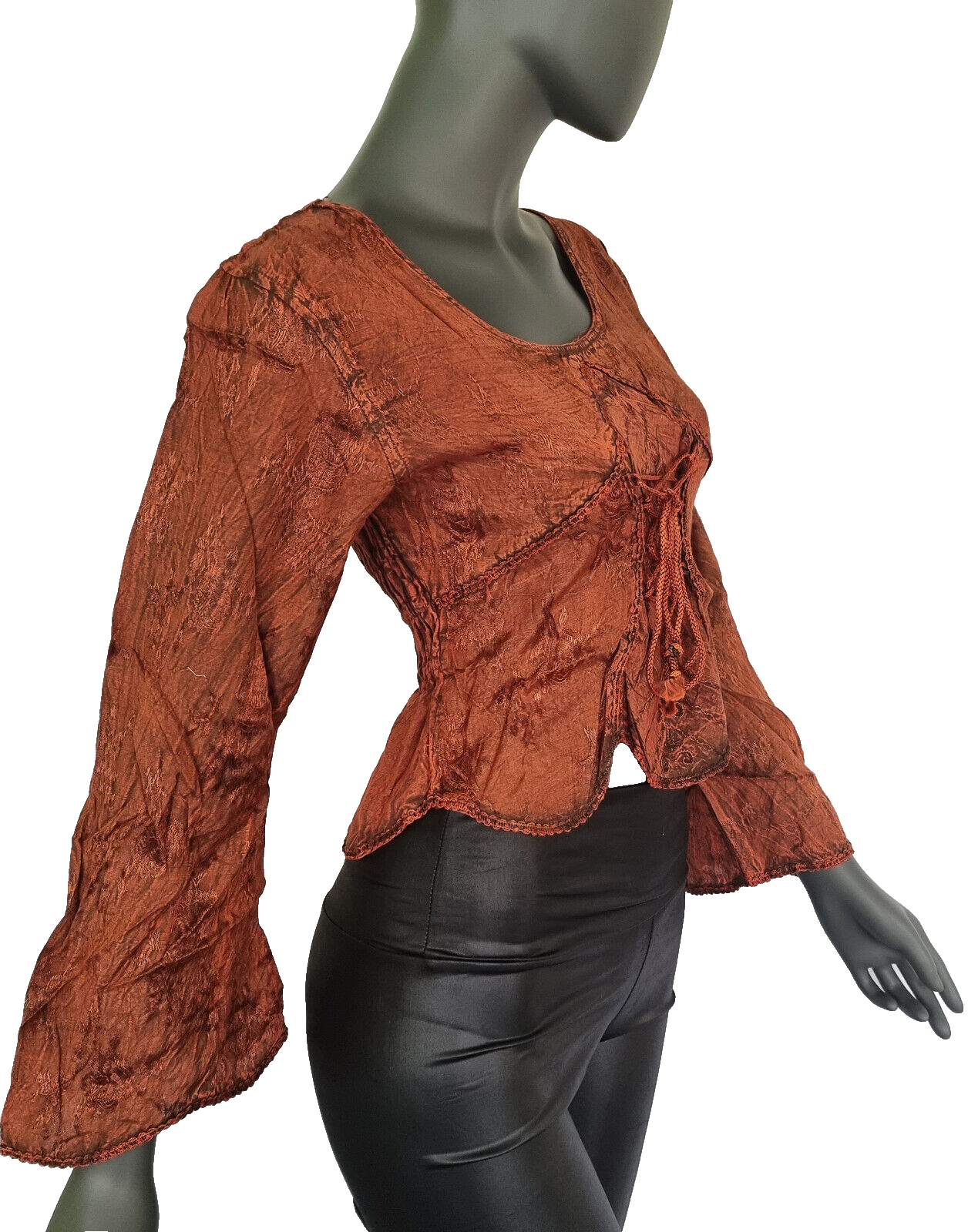 Kurz-Bluse Boho Hippie Ethno tannengrün vintage Gr.34-38 freesize