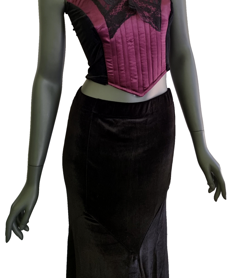 Maxirock Samtrock Gothic Witch Punk Larp Medieval schwarz Gr.40-44