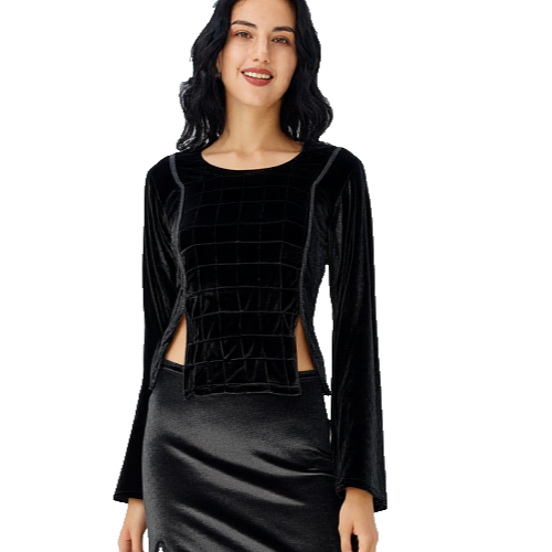 Samtshirt schwarz Longsleeve Gothic Mittelalter Witch Gr. 34/36 kleine 38