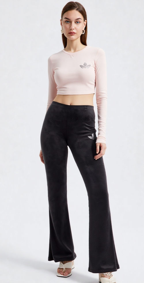 Adidas Originals Flare Pant Velvet Rhinestone Trefoil black Nicki Gr. 2XL/46/48