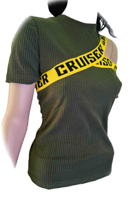 Stretchshirt Cut Out Ripp-Shirt oliv Gr.36/38