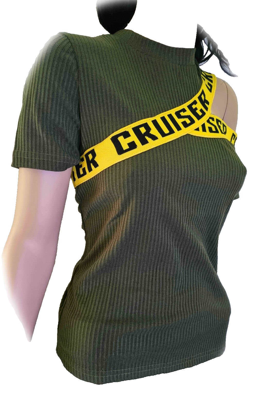 Stretchshirt Cut Out Ripp-Shirt oliv Gr.36/38