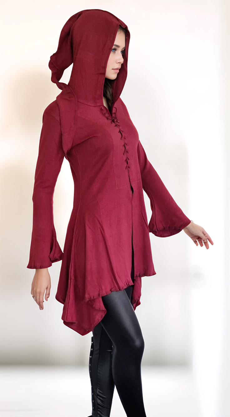 Gugel Shirtjacke Zipfel Goa Gothic Medieval Hippie Pixie Boho bordeaux Gr.34-38