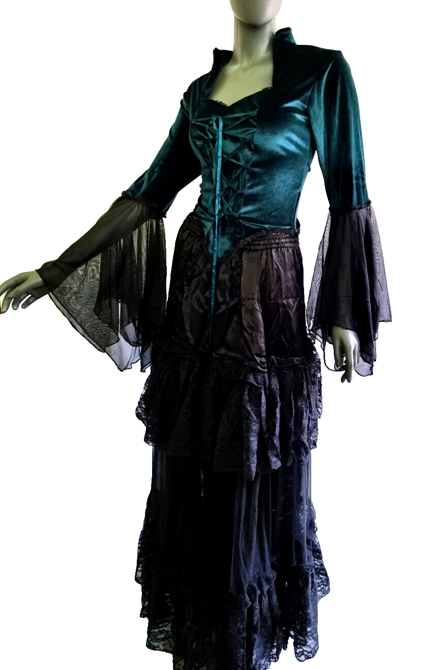 SamtBluse  Gothic Larp dark Witch Medieval Mieder  Stehkragen Gr.38/40 kl.42