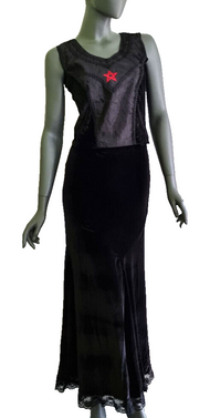 Corsagentop Schnürung Samt Pentagramm Gothic Punk Witch schwarz Gr. 38-40