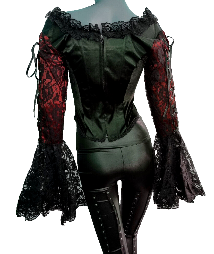 Samt Carmenbluse Mieder Spitze viktorian Barock Gothic Punk Corsagenbluse 36/38
