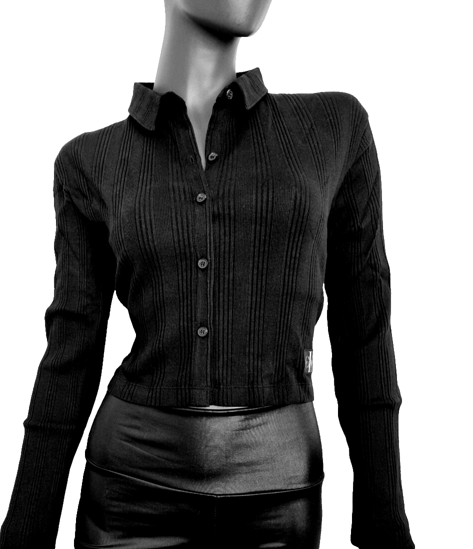 Calvin Klein Strickjacke Badge Elongated Kurzjacke Rib Struktur Gr.XXXL