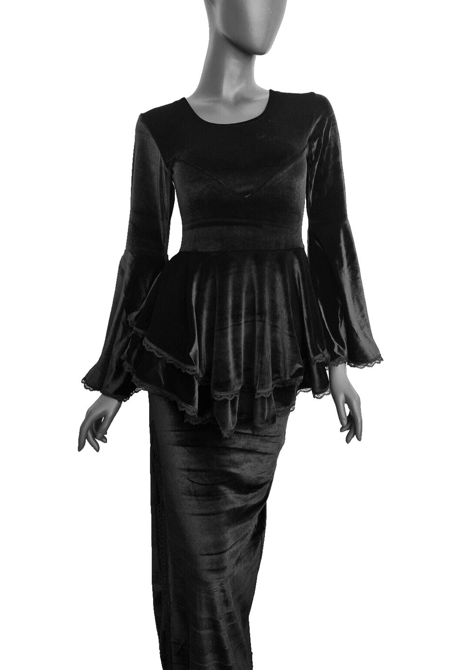 SamtTunika  Gothic  Witch Medieval Victorian schwarz-bordeaux Larp Gr.34-38
