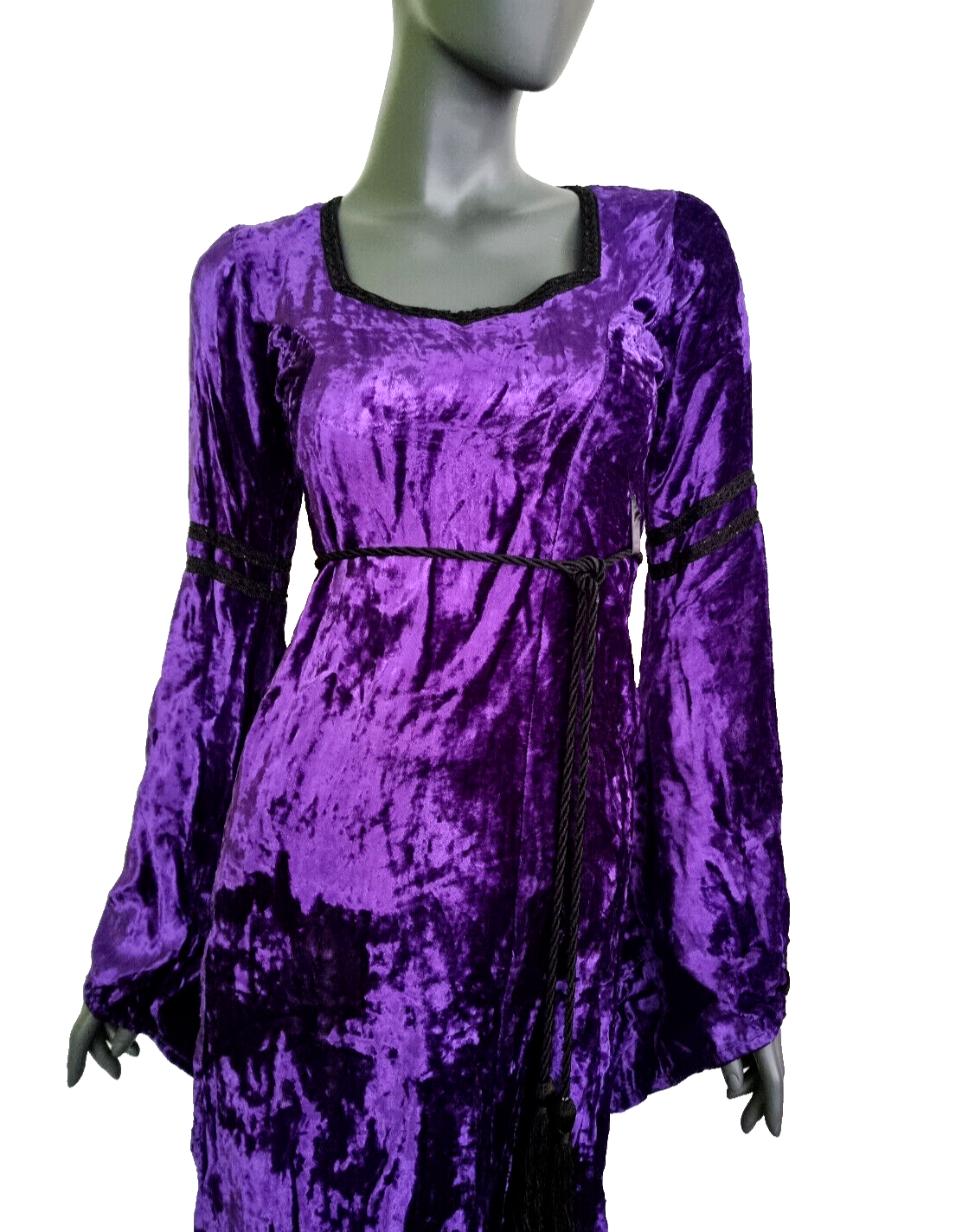 Samtkleid Maxikleid Mittelalter Gothic Witch blaugrau Gr. 34-36