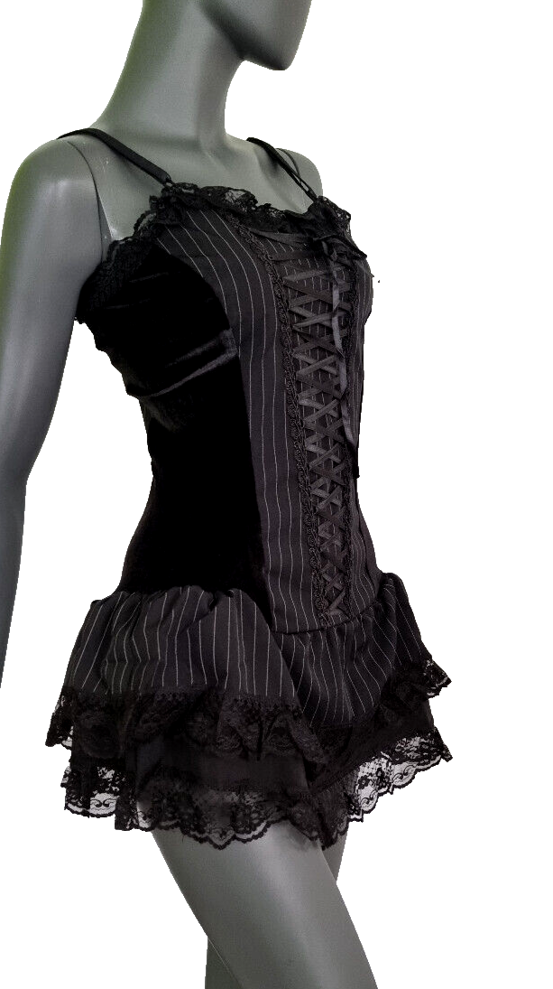 Bäres Corsagenkleid Minikleid Mieder Gothic Punk Victorian Pinstripes Gr.36/38