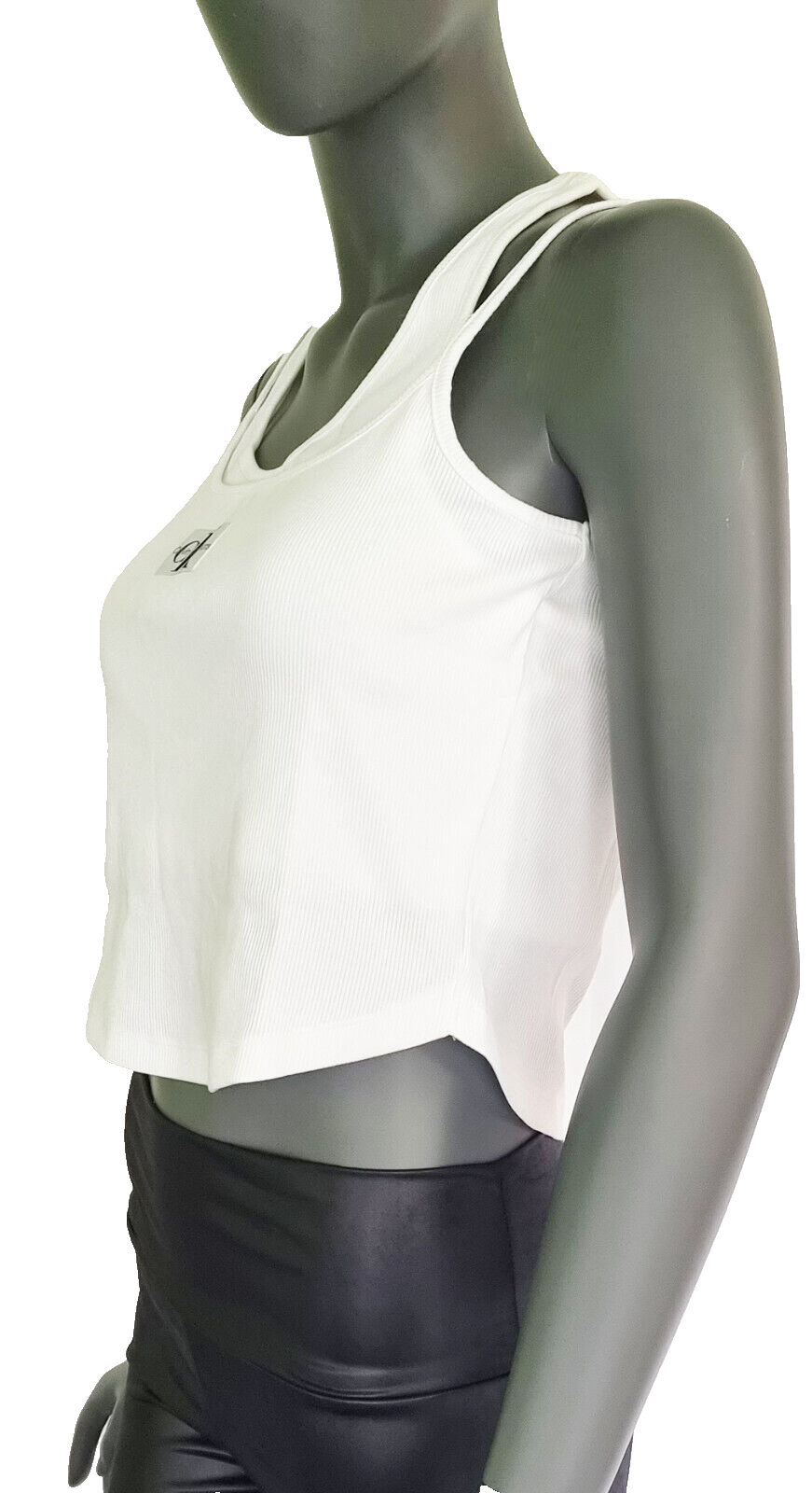 Calvin Klein Badge Rib double Layer Top crop black Gr.L 38-40