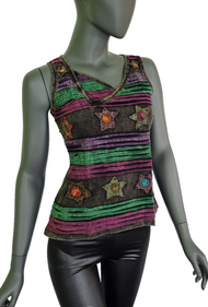 Razor Cut Damen Top Ethno Nepal Flower Hippie Boho Vintage Gr. 38/40 onesize