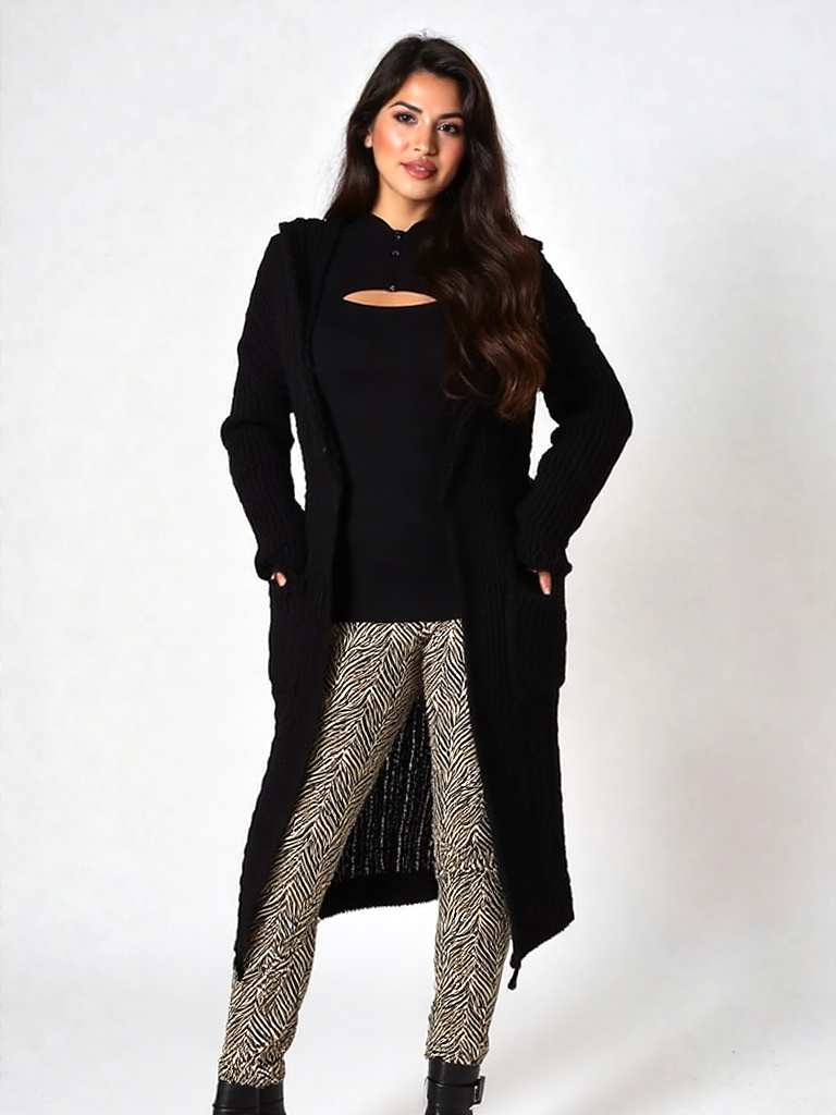 Aniston Strickjacke Longjacke Kapuze schwarz onesize 46-48