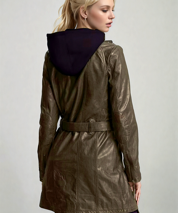 Gipsy by Mauritius Ledermantel Sweathoodie olivbraun Gr.S/34-36