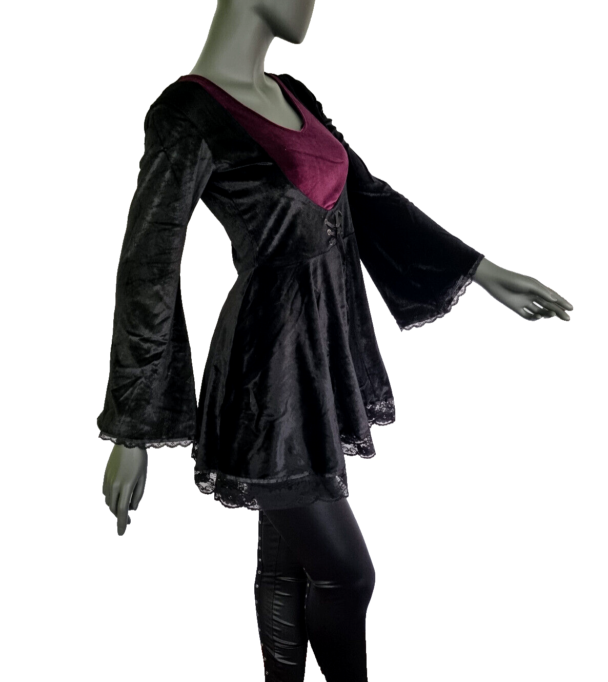 SamtTunika  Gothic Minikleid Witch Medieval schwarz bordeaux Larp Gr.34-38