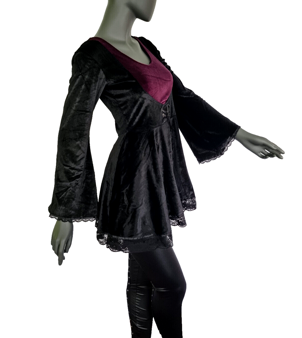 SamtTunika  Gothic Minikleid Witch Medieval schwarz bordeaux Larp Gr.34-38