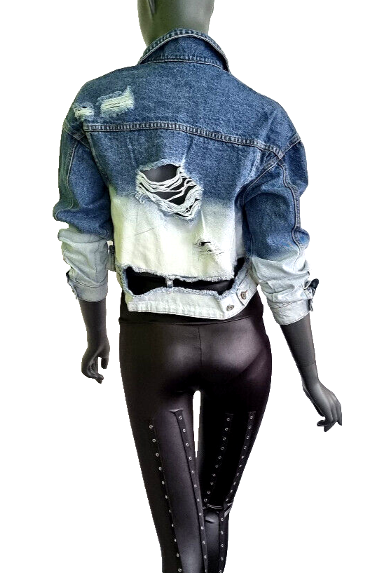 Jeansjacke cropped Boyfriend used destroyed dip dye Gr. 38-40