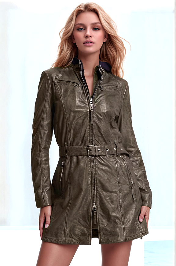 Gipsy by Mauritius Ledermantel Sweathoodie olivbraun Gr.XL/38-40