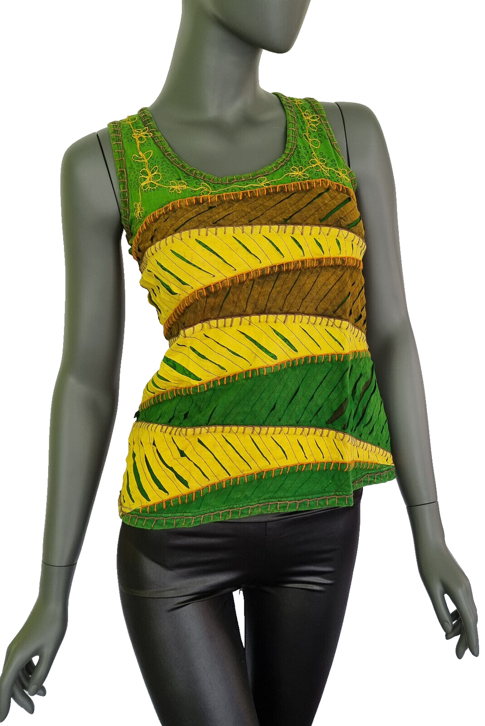 Razor Cut Damen Top Ethno Nepal Flower Hippie Boho Vintage blau Gr.34-38