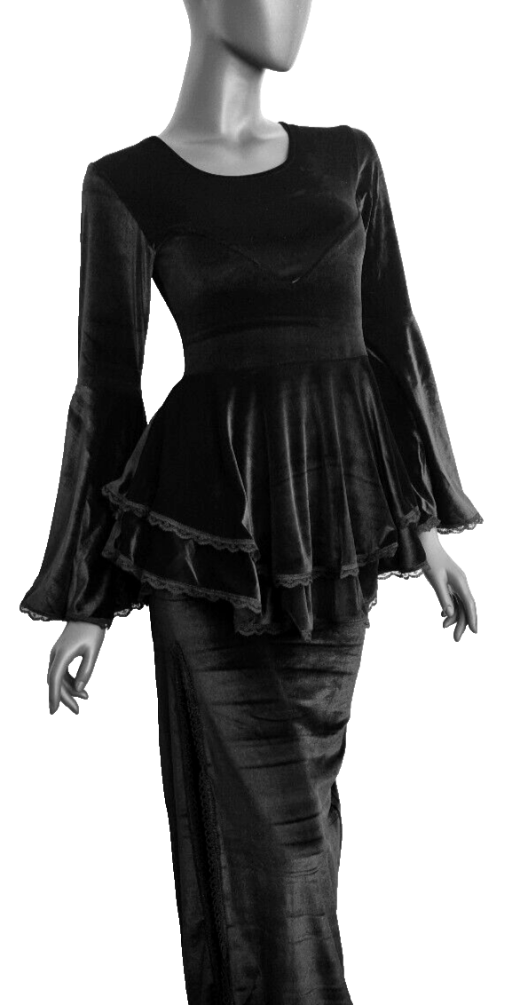 SamtTunika  Gothic  Witch Medieval Victorian schwarz-rot Larp Gr.34-38