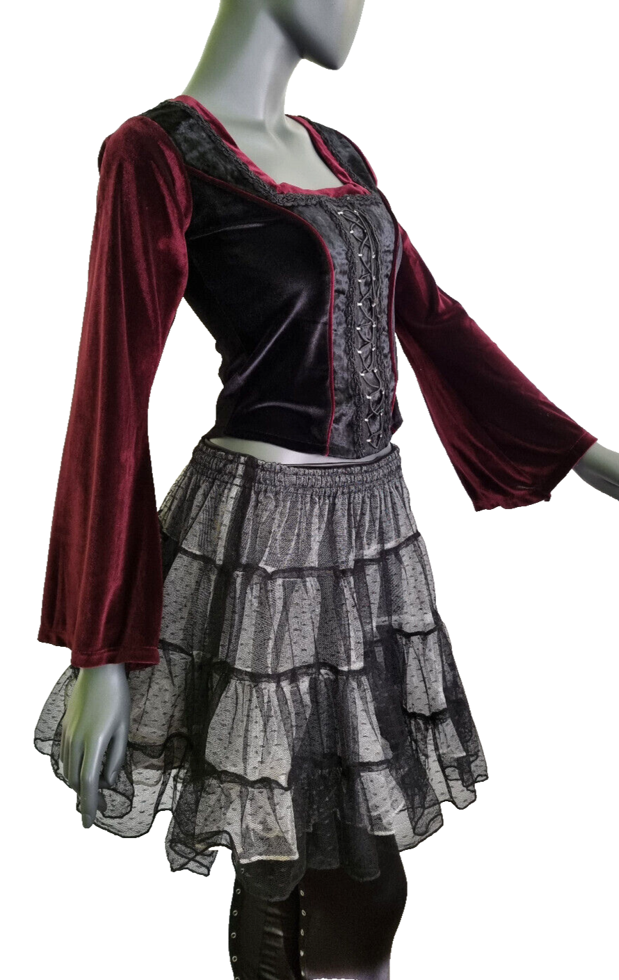 Bäres Samtshirt Miedertop  schwarz bordeaux Gr.34/36 kl.38