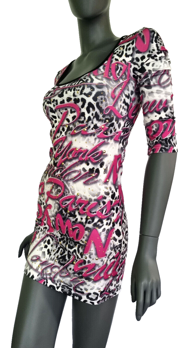 Melrose MiniKleid Grafik Kleid Nieten Longshirt Cityprint Leopard Gr. 34-40