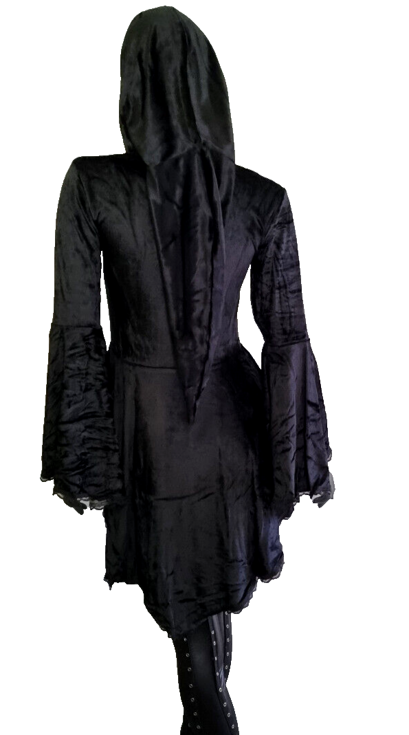 Bäres Gugel Samttunika Spitze Gothic Punk Medieval schwarz-lila Gr.40-44