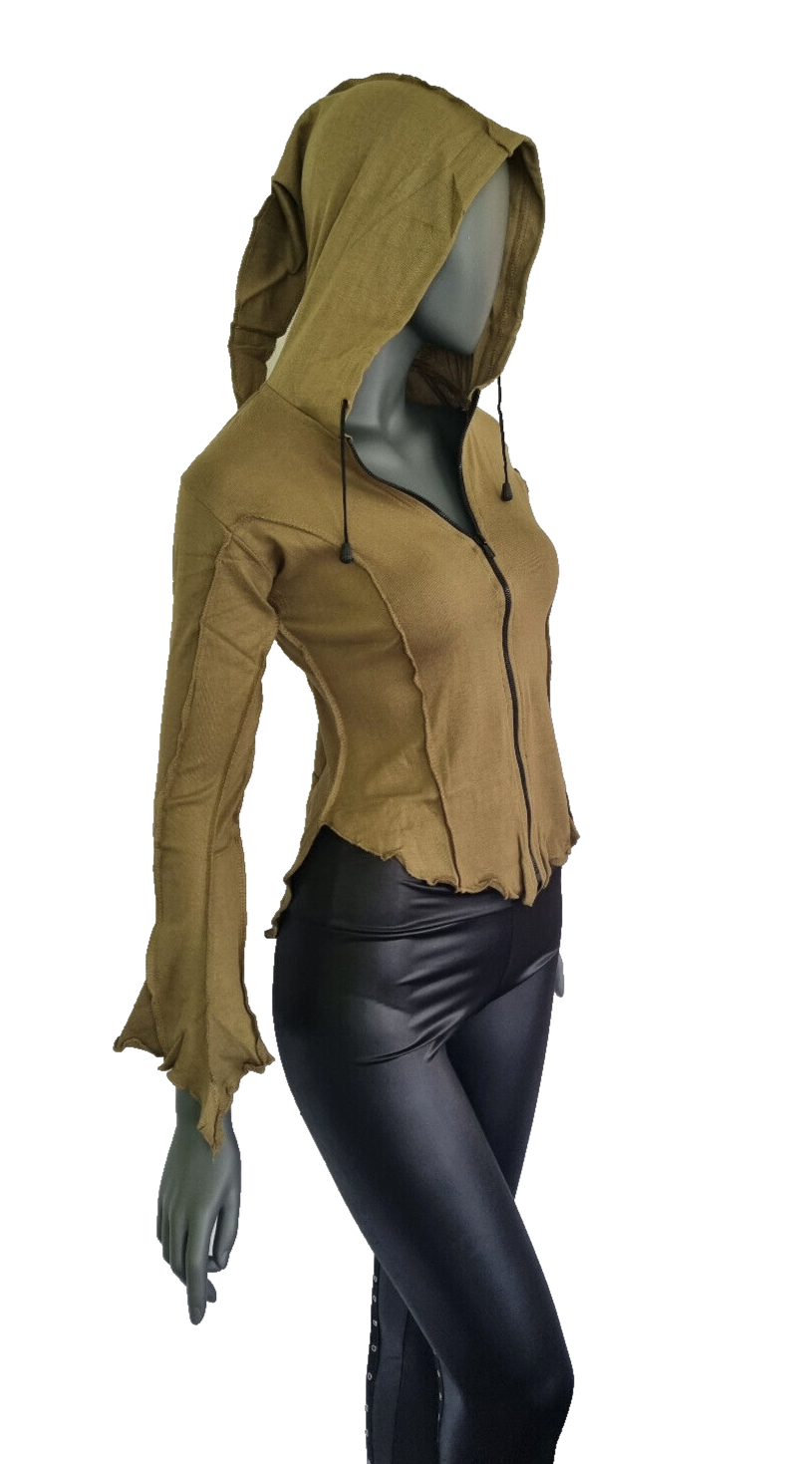 Gugel Shirtjacke Goa Ethno Medieval Hippie khaki oliv Gr.34/36